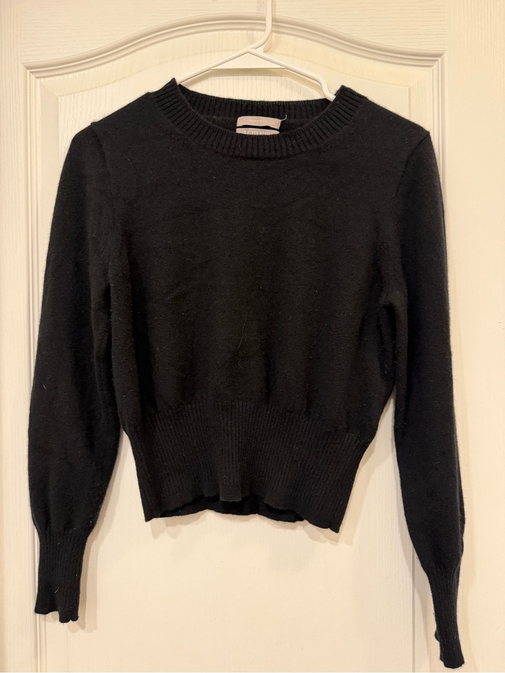 J.Crew 100% Cashmere Sweater Women M Black Cropped Fit Crewneck Pullover
